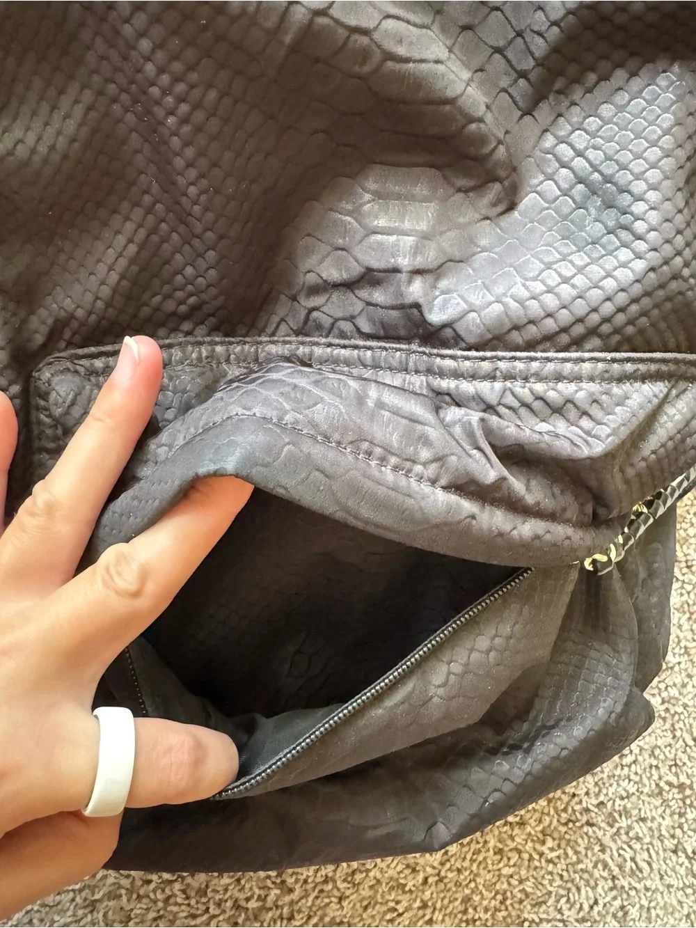 Victoria's Secret Black Textured Snake-Print Backpack with Gold Accents - Picture 5 of 8